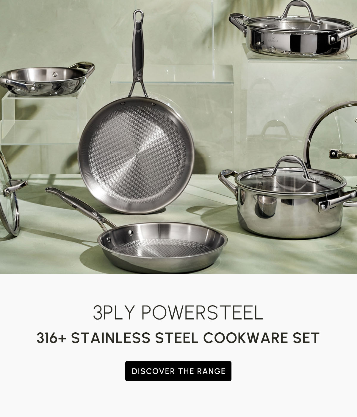 Karaca 3Ply PowerSteel 316+ Stainless Steel Induction Frying Pan, 24cm,  Silver - KARACA UK