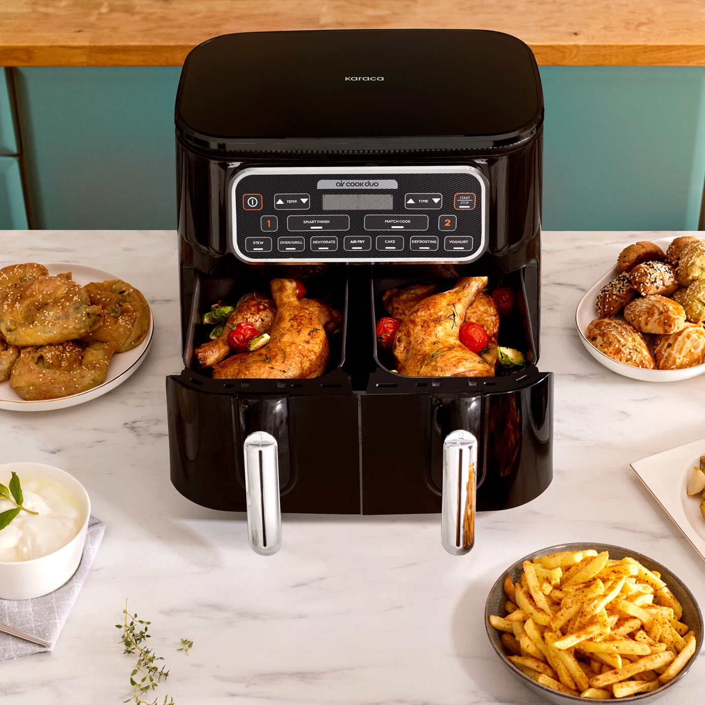 Karaca Air Cook Duo Hausmannskost XXXL 8 Liter Airfryer, Starlight 