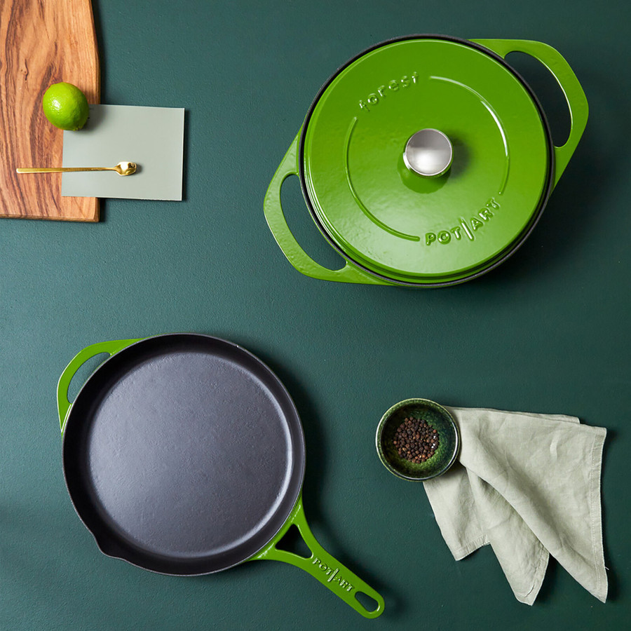 Pot Art Cast Iron Induction Stockpot with Lid, 28cm, Green KARACA UK