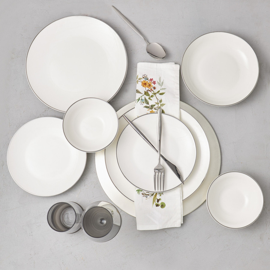 Karaca Porcelain Dinnerware Set for 6, 24 Piece, White Platinum KARACA UK