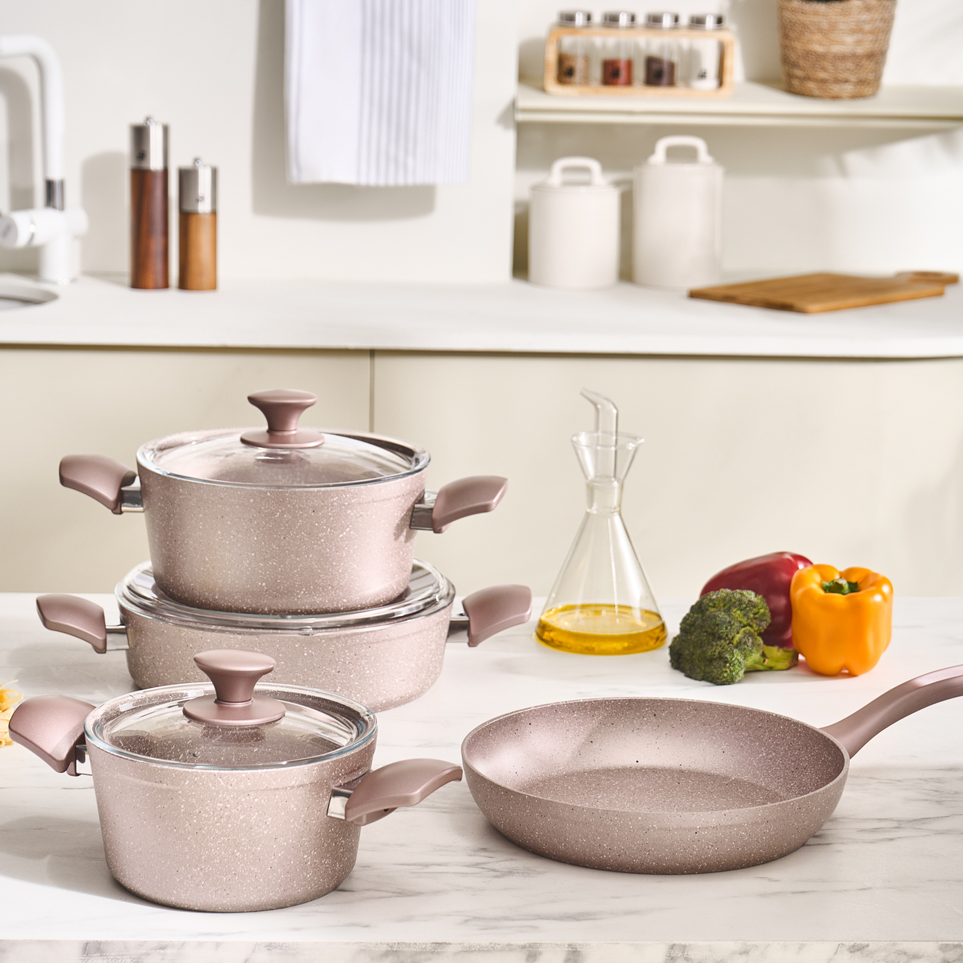 Karaca Biogranit Rosegold Induktions Kochgeschirr-Set, 7 Teilig 