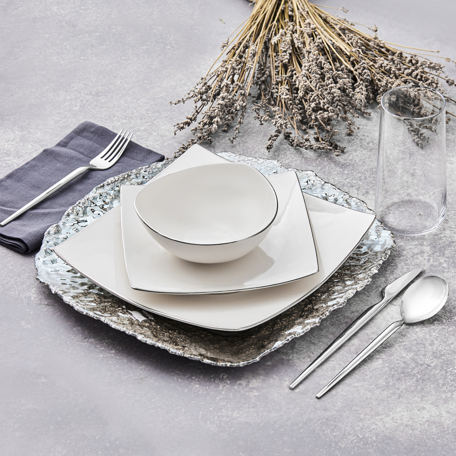 Silver and white dinnerware sale