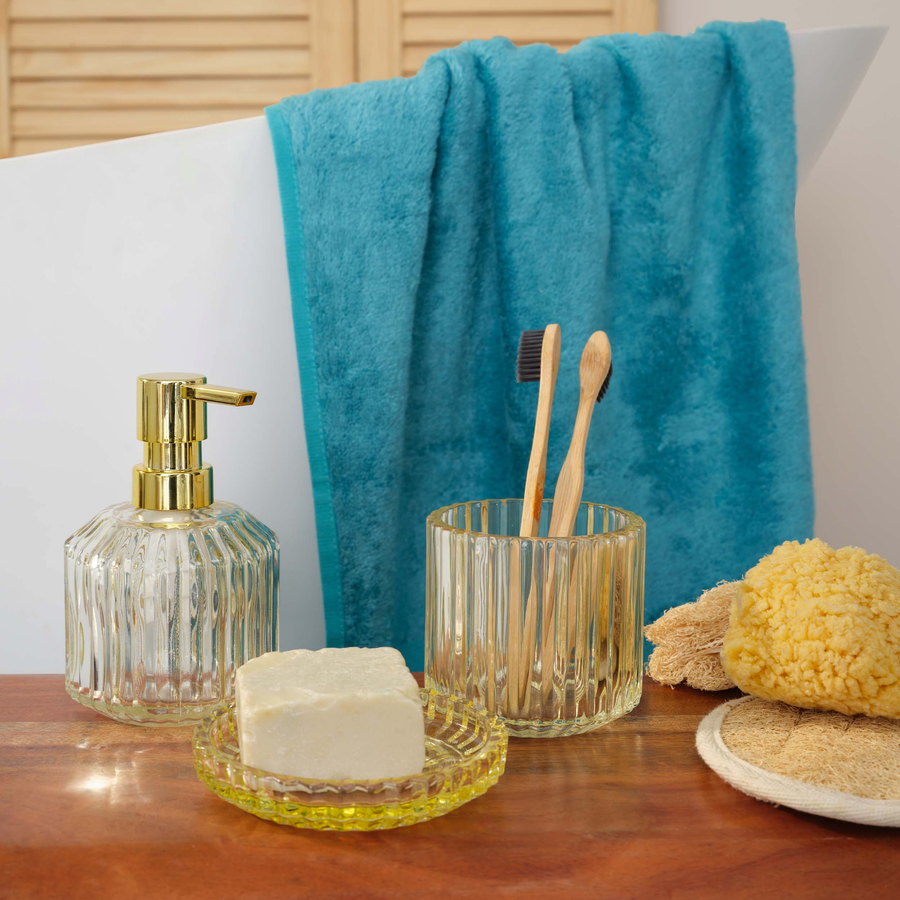 Karaca Home Line Glass Bathroom Accessories Set, 3 Piece, Gold KARACA UK