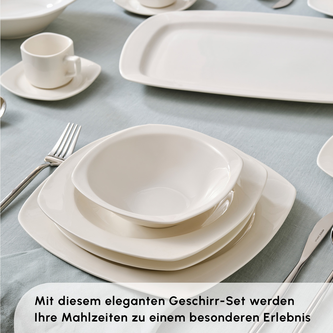 Karaca Timeless White Square Geschirr-Set für 12 Personen, 84  
