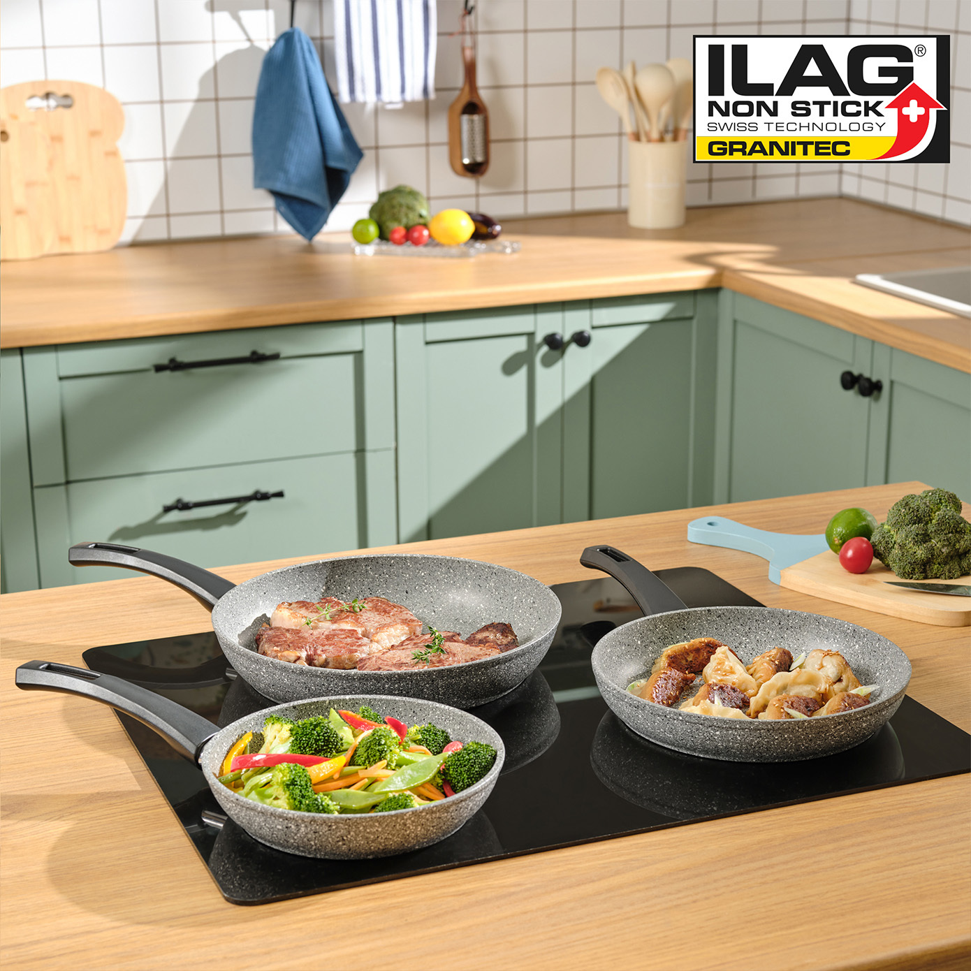 Karaca Gris Biogranite 3-Piece Induction Pan Set, Grey - KARACA UK