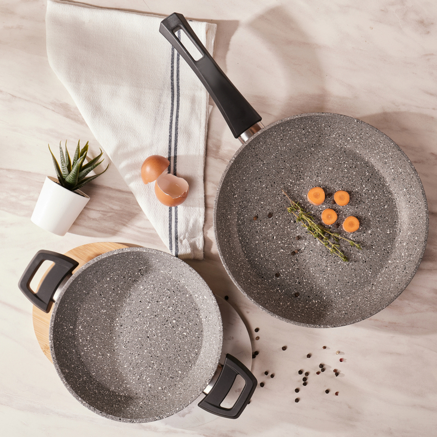 Karaca Gris Biogranite Non-Stick Cookware Set, 7 Piece, Grey - KARACA UK