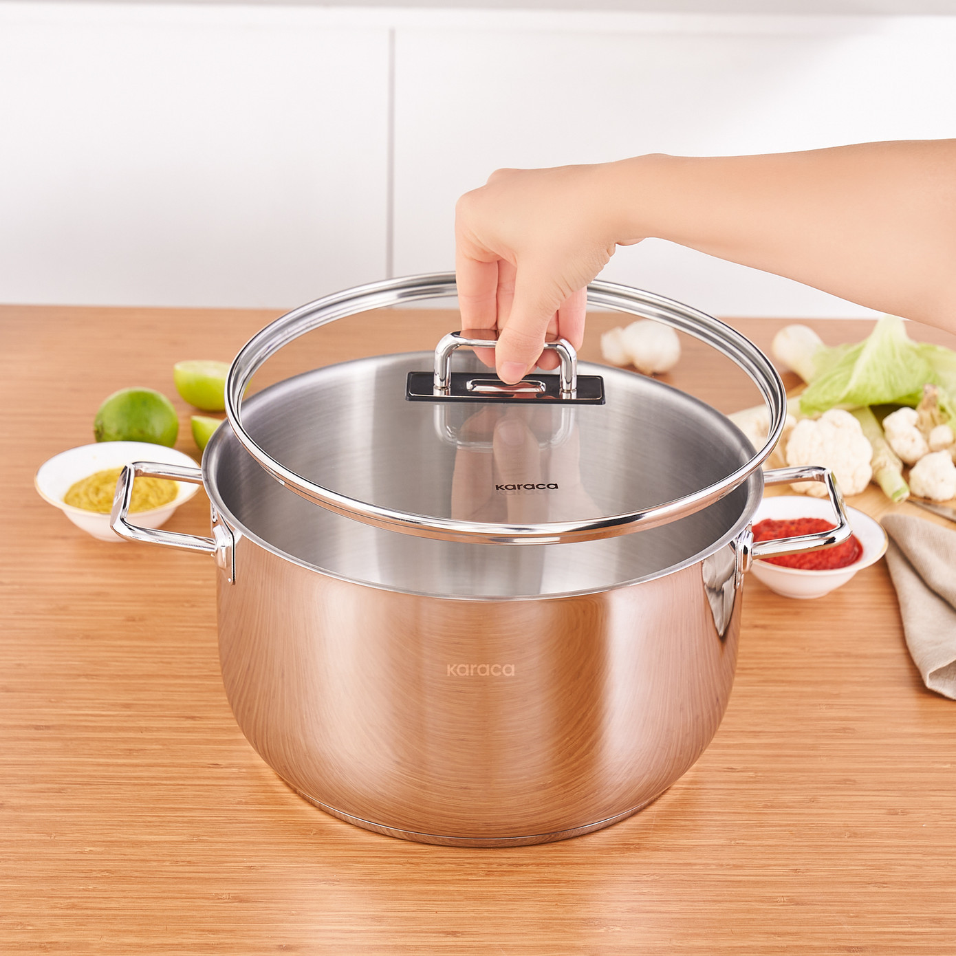 Karaca Grace Stainless Steel Induction Stockpot with Lid, 28cm  