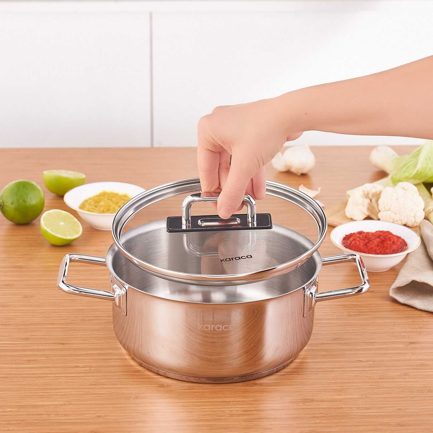 Karaca Grace Stainless Steel Induction Shallow Stock Pot, 20cm 