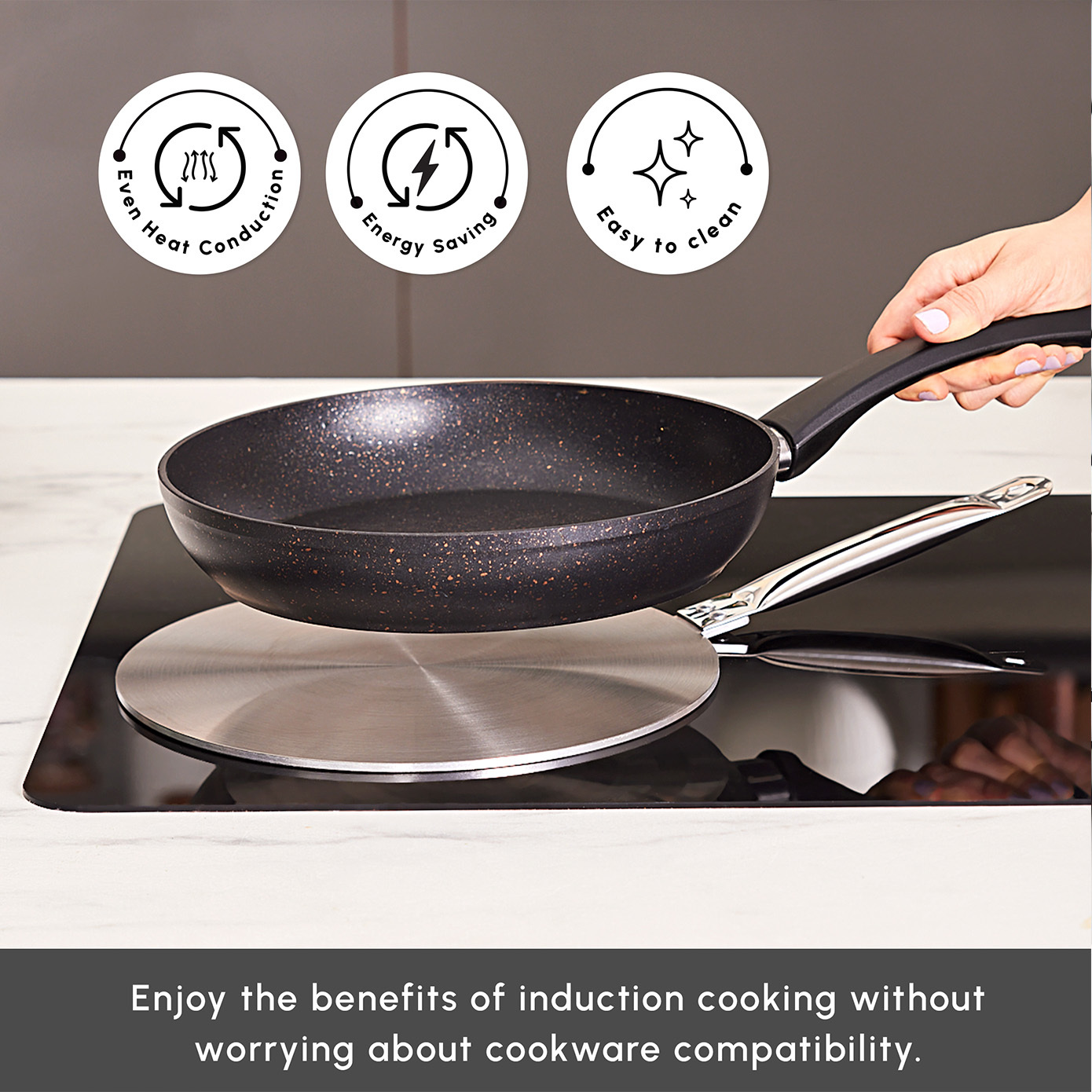 Karaca Stainless Steel Induction Hob Plate Adapter, 26cm, Grey  