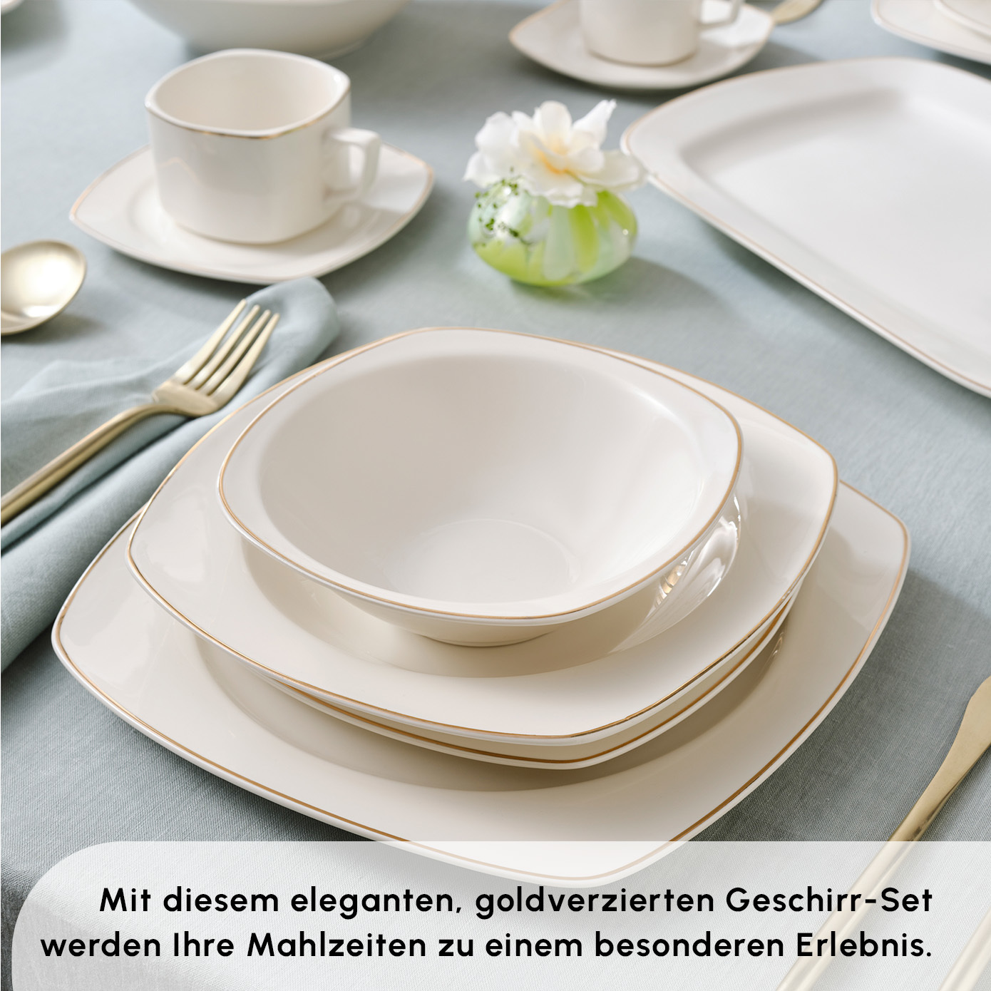 Karaca Timeless Gold Square Geschirr-Set für 12 Personen, 84  