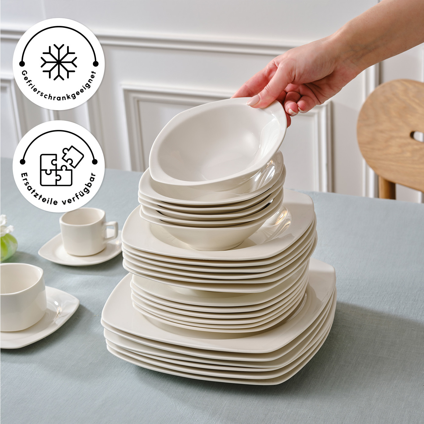 Karaca Timeless White Square Geschirr-Set für 12 Personen, 84  