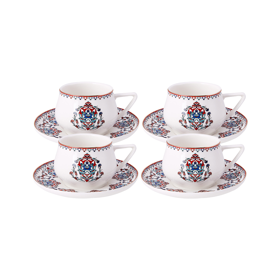 Karaca Porcelain Tea Cup Set of 4, 8 Piece, 220ml, Multi KARACA UK