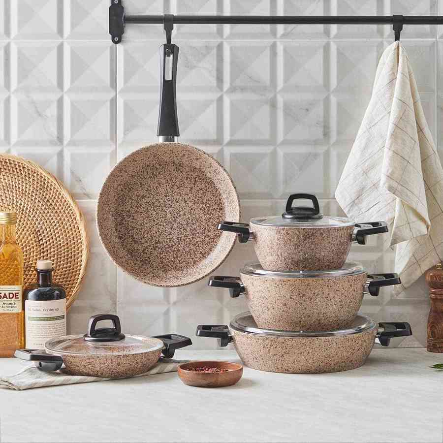 Batterie de cuisine Karaca Biogranit, 9 pièces, effet bois/pierre KARACA France