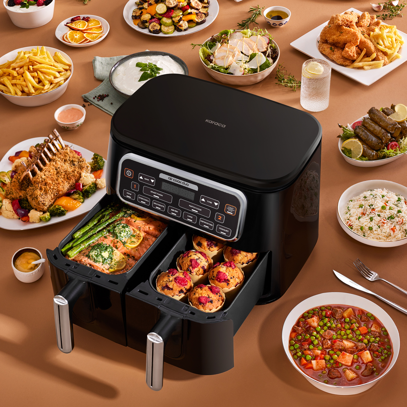 Karaca Air Cook Duo Hausmannskost XXXL 8 Liter Airfryer, Starlight 