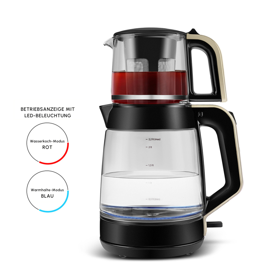 Karaca Glass Tea XL 2in1 Glass Tea Maker and Kettle Cream KARACA EUROPE