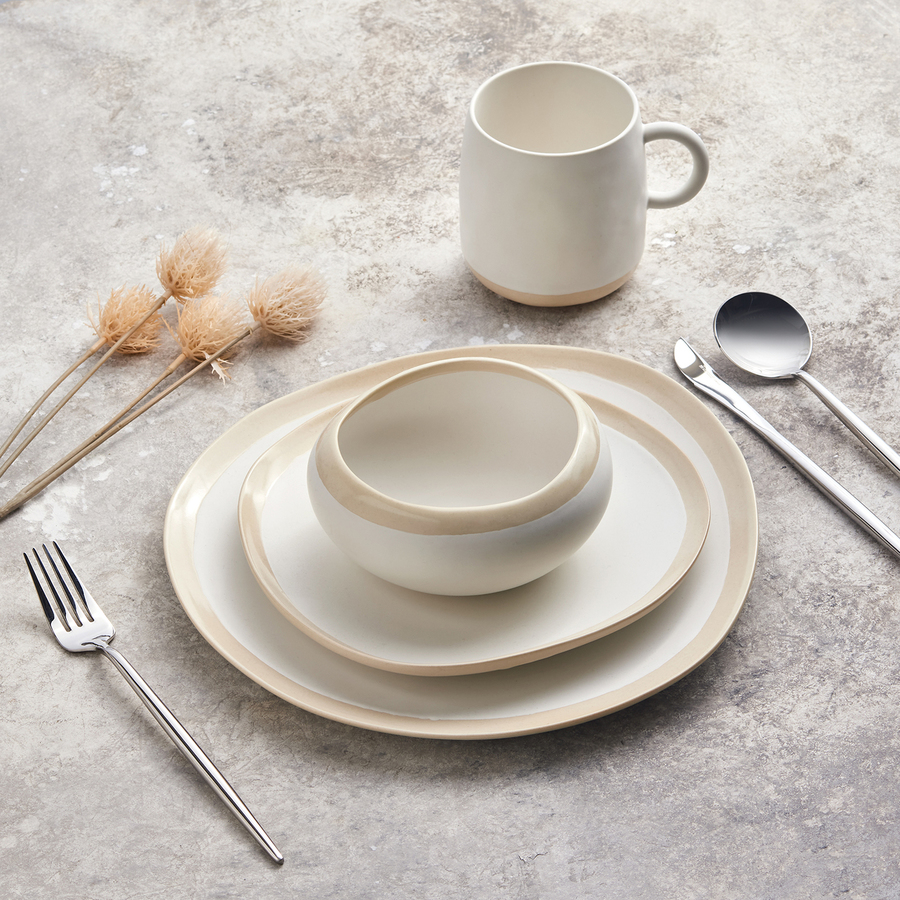 Karaca Fika 16Piece Stoneware Handmade Dinner Set for 4 People, White