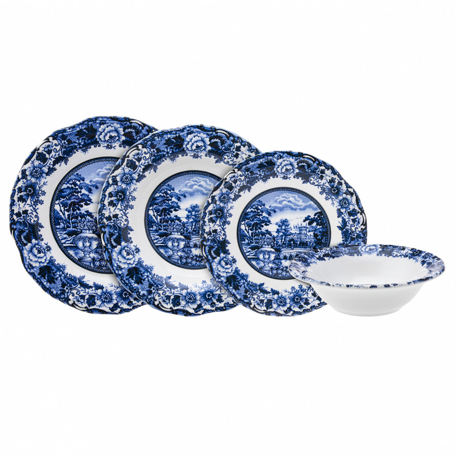 Karaca New Blue Odyssey Stoneware Dinner Set for 6, 24 Piece, Blue White - KARACA UK