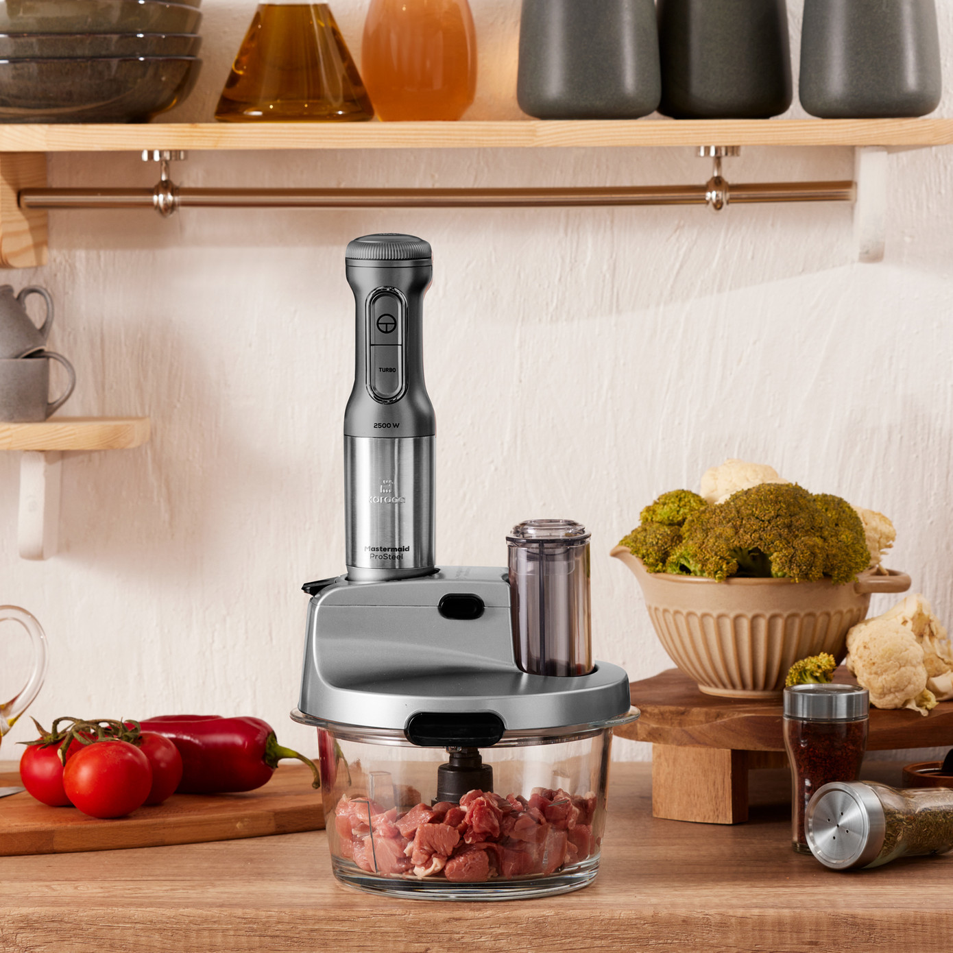 Karaca Mastermaid Küchenroboter aus Stahlglas, Langer Mixer, 2500 