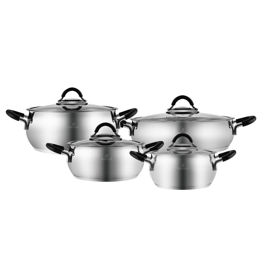 Karaca Oyster 8-Piece Stainless Steel Induction Cookware Set  