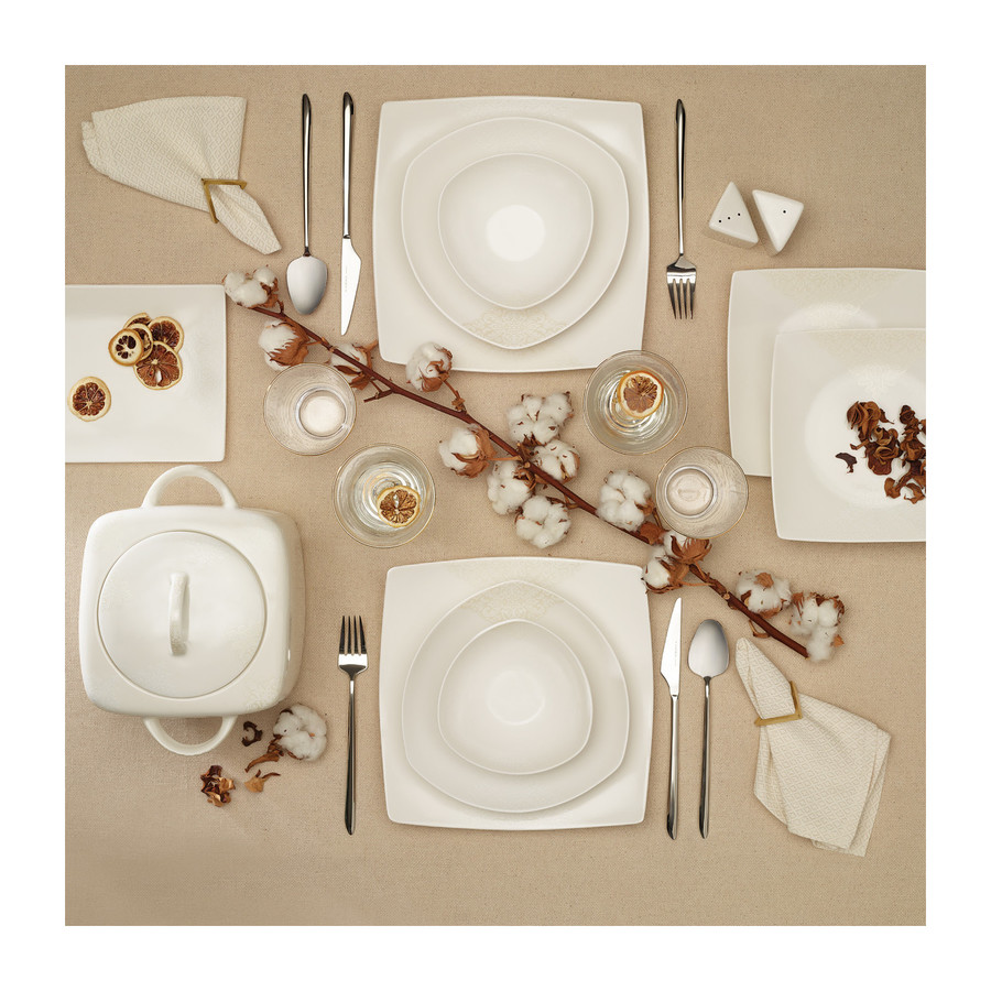 Karaca Porcelain Dinnerware Set for 12, 60 Piece, Cream KARACA Romania