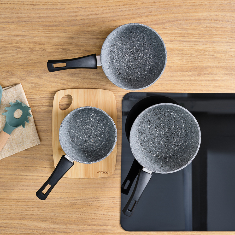 Karaca Gris Biogranite 3-Piece Induction Sauce Pan Set, Grey  