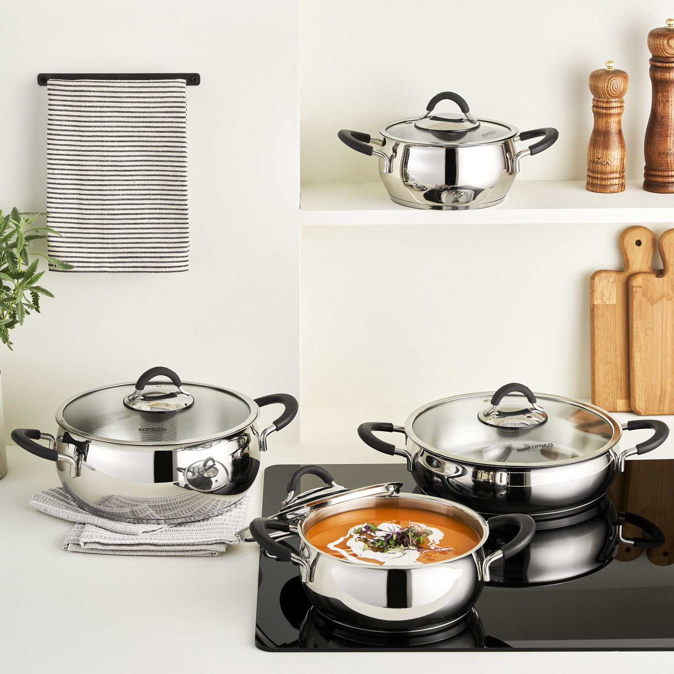 Karaca Oyster 8-Piece Stainless Steel Induction Cookware Set  