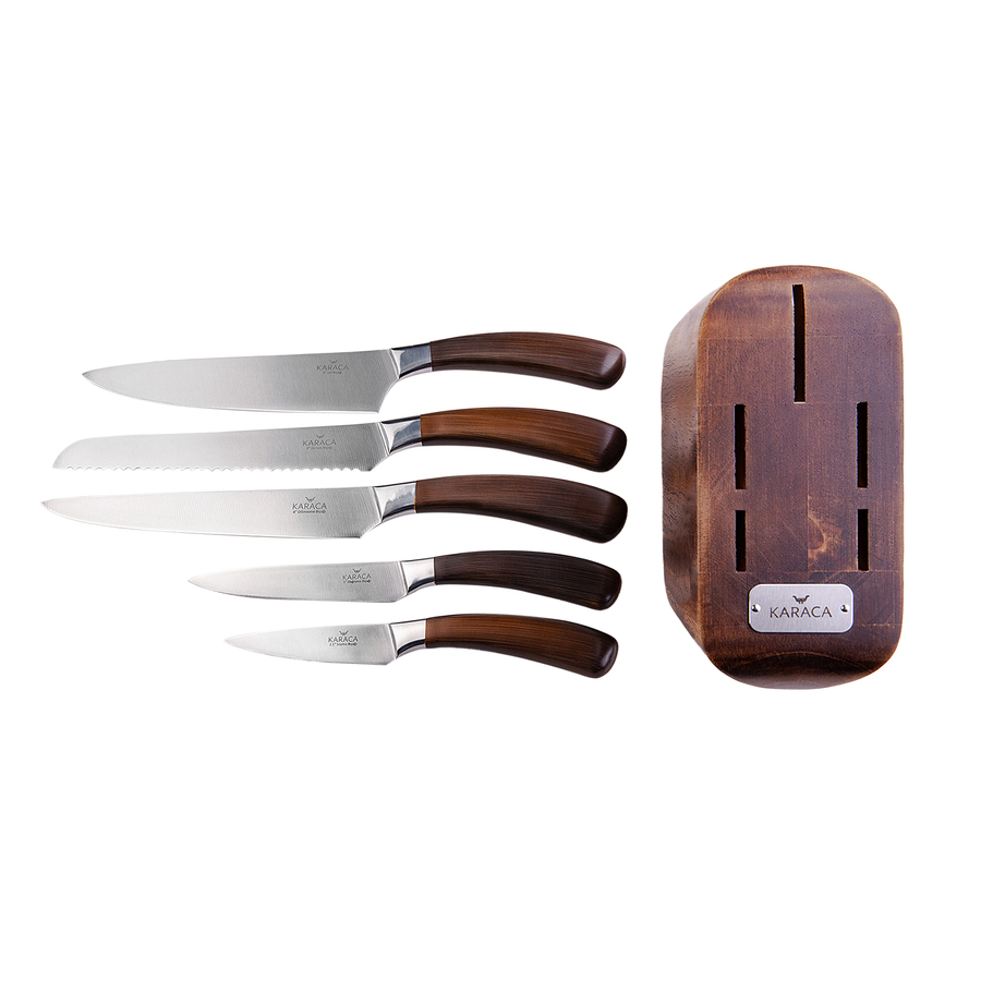 Karaca Oscar 5 Piece Knife Block Set, Copper - KARACA UK