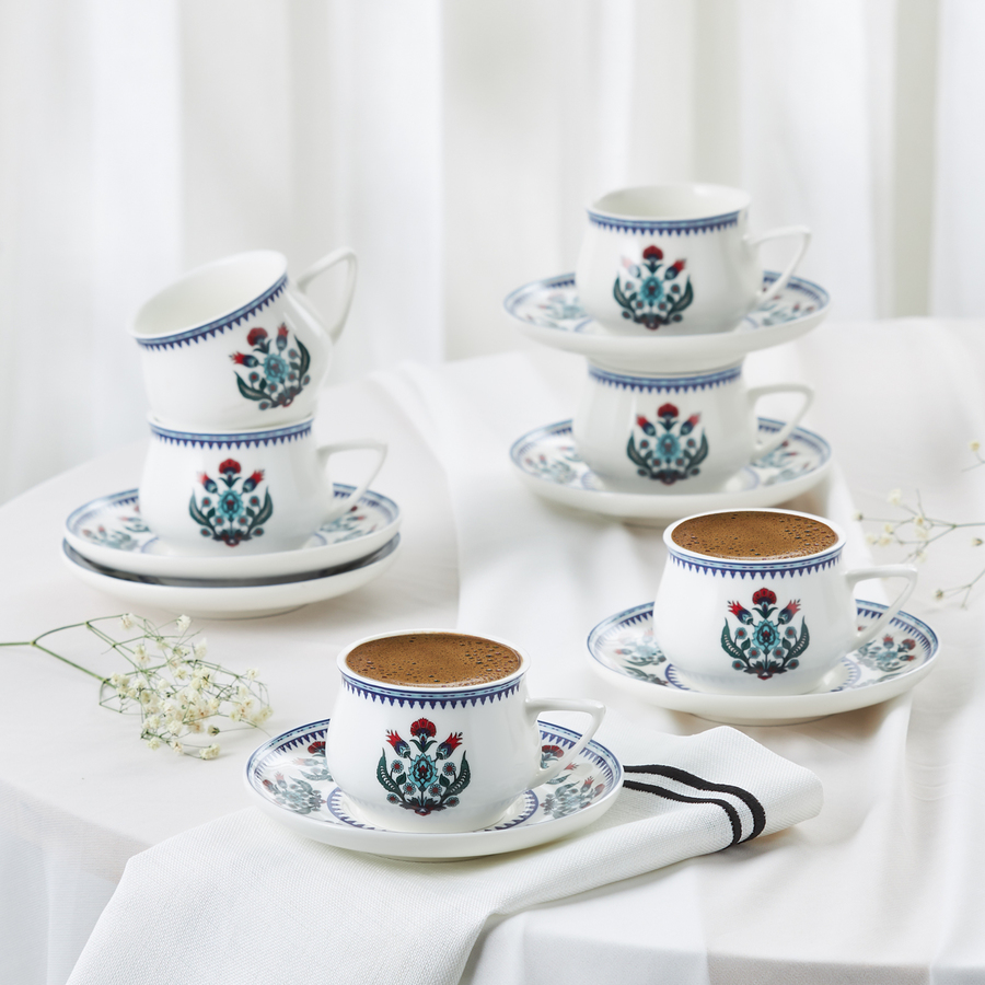 Karaca Çini 12Piece Porcelain Espresso Turkish Coffee Cup Set for 6