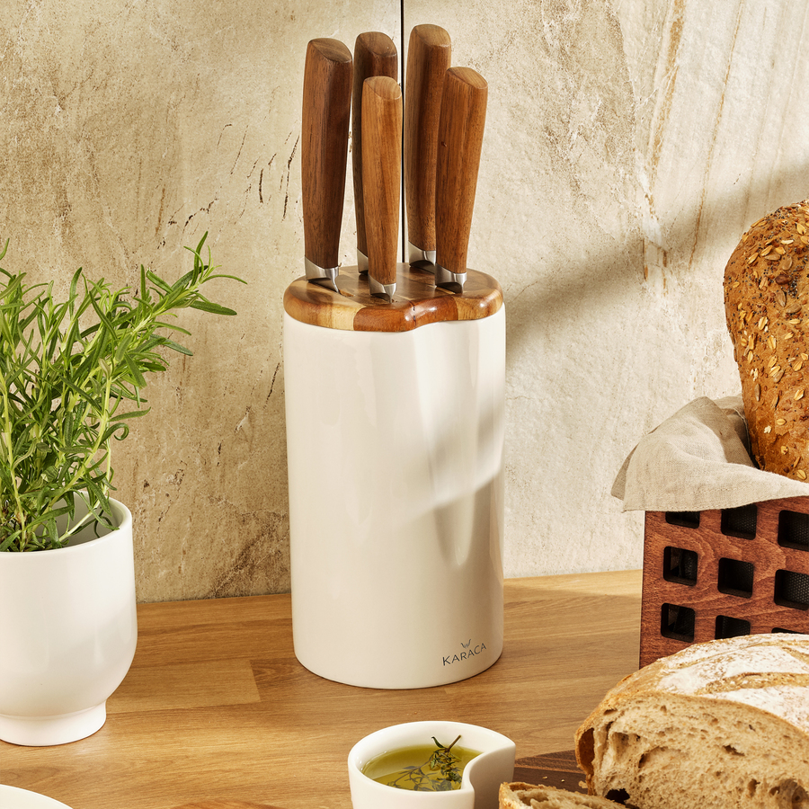 Karaca Swan Knife Set with Block, 6 Piece, White KARACA Romania