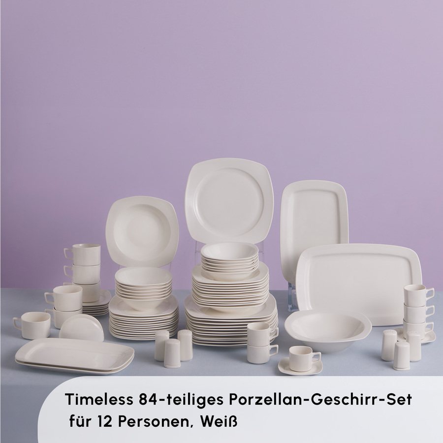 Karaca Timeless White Square Geschirr-Set für 12 Personen, 84 