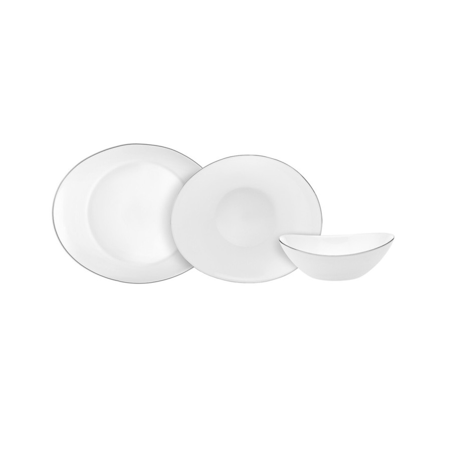 Karaca Pure 18 Piece Opal Glass Dinner Set for 6 People, White Silver