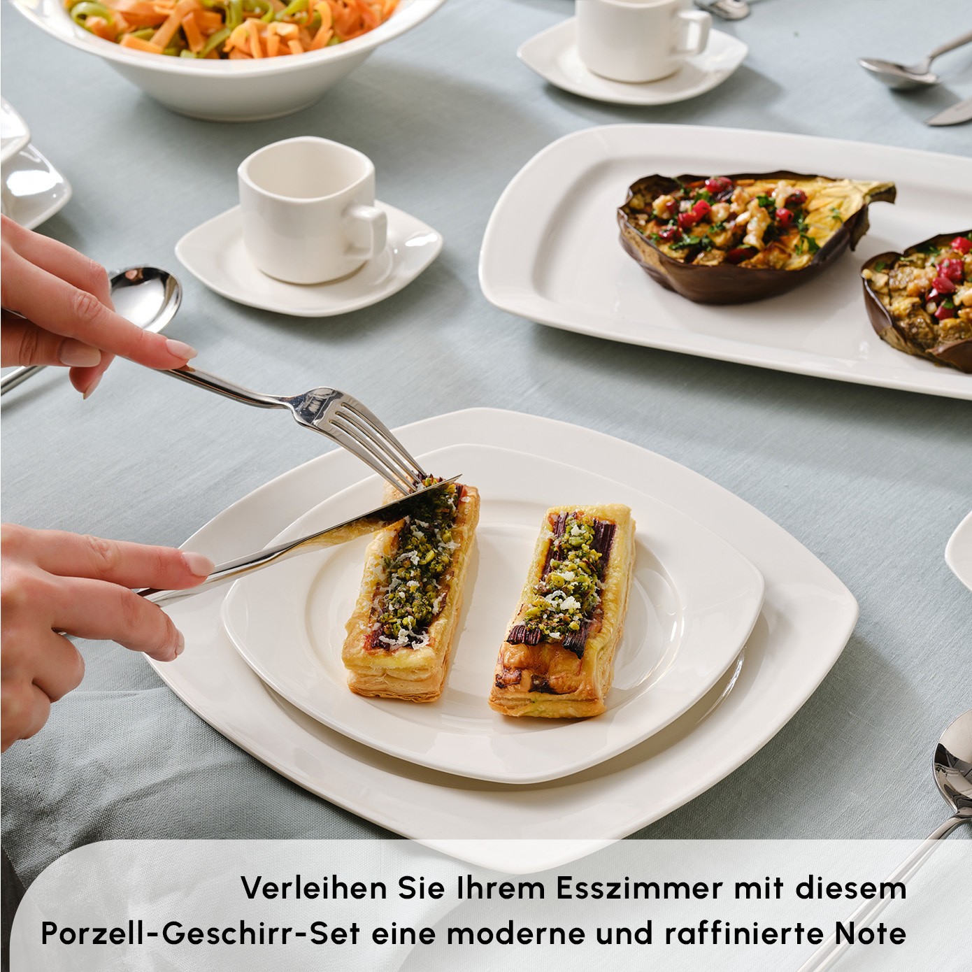 Karaca Timeless White Square Geschirr-Set für 12 Personen, 84 