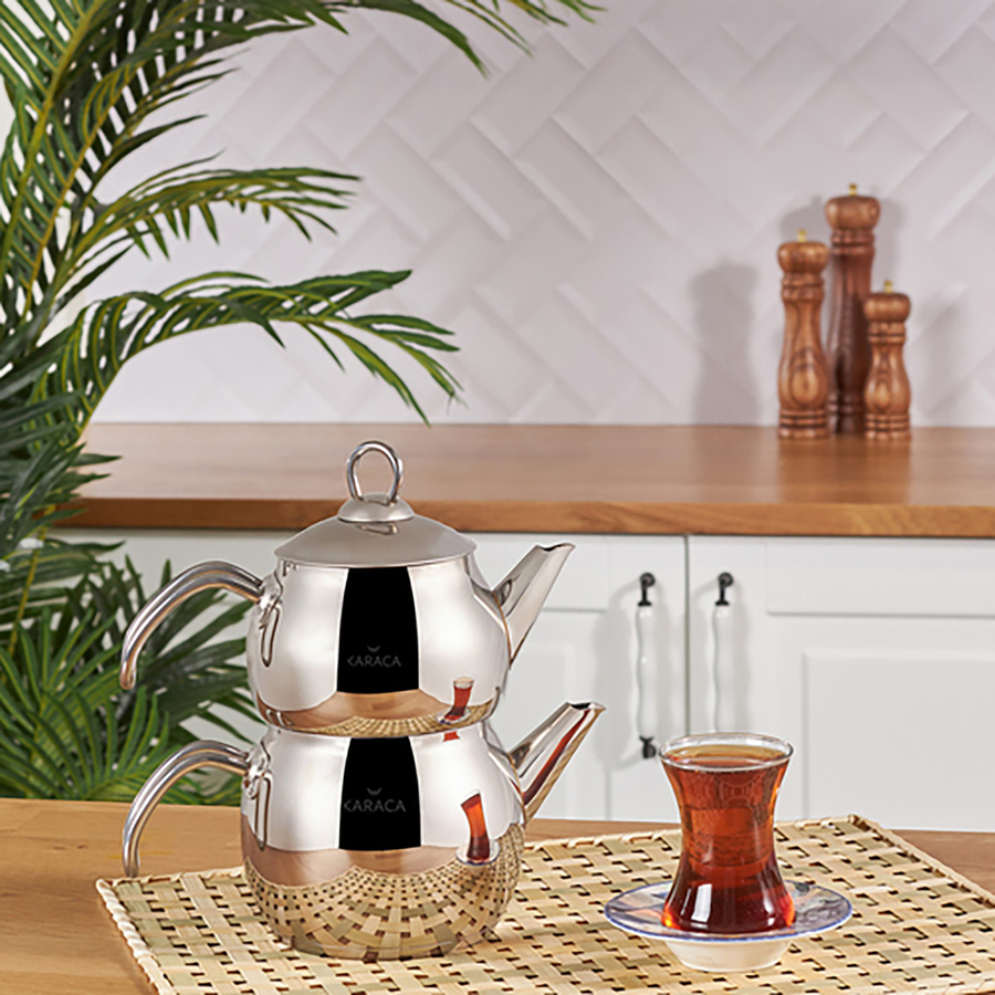 KARACA Galya Teapot Set Black, Stainless Steel, Turkish Tea  Maker, Kettle, Induction Suitable, Turkish Tea, Tea, Turkish Tea Maker,  Caydanlık: Teapots