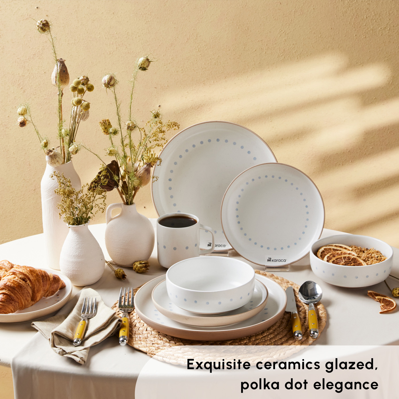 Karaca Haag 16-Piece Glaze Ceramic Dinner Set for 4 People, Multi 
