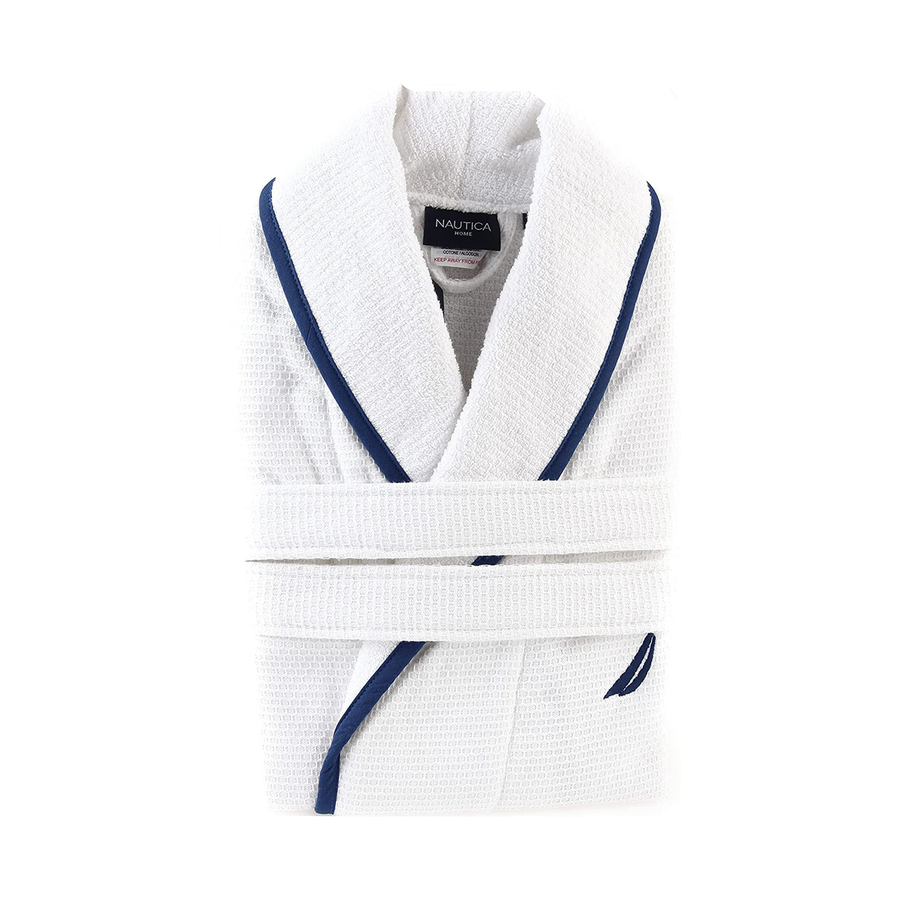 Nautica Home Crew 100% Turkish Cotton Bathrobe, Small, White - KARACA UK