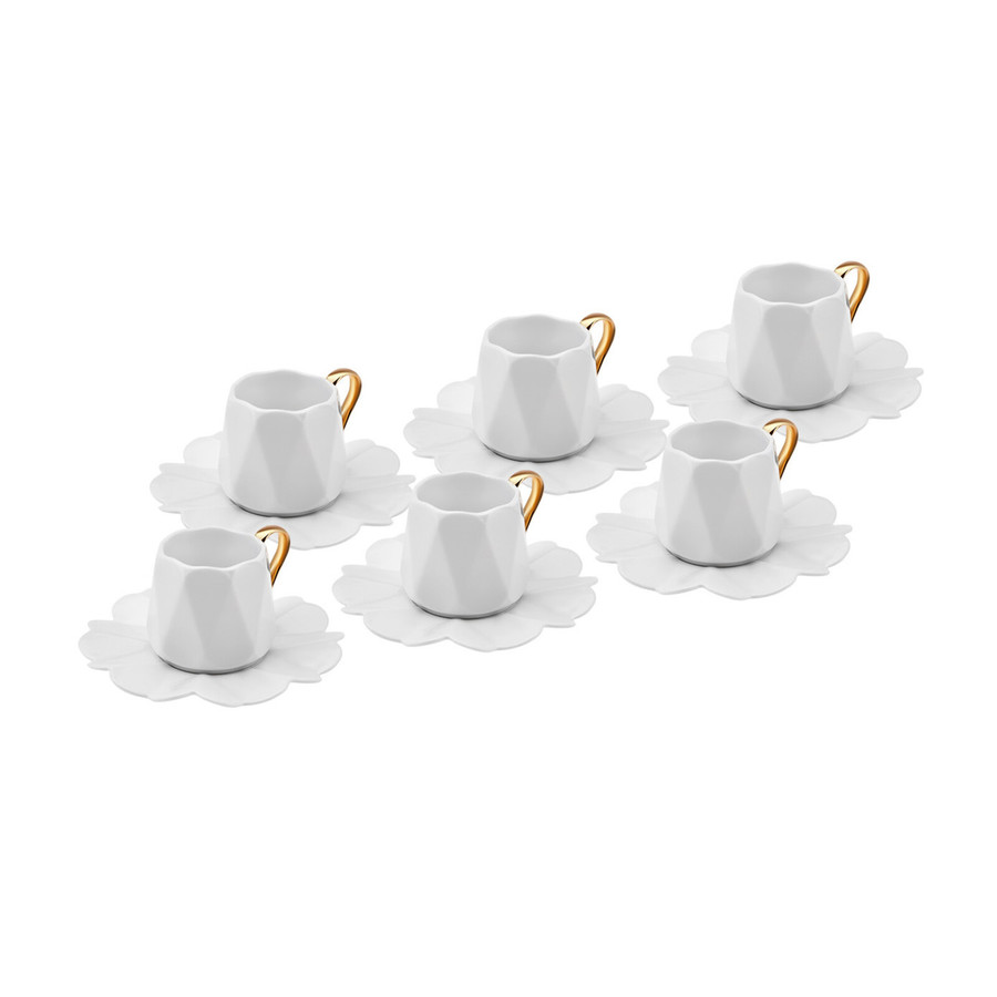 Karaca Peri 12 Piece Porcelain Turkish Coffee Cup Set For 6 People 80ml White Gold Karaca Uk 3727