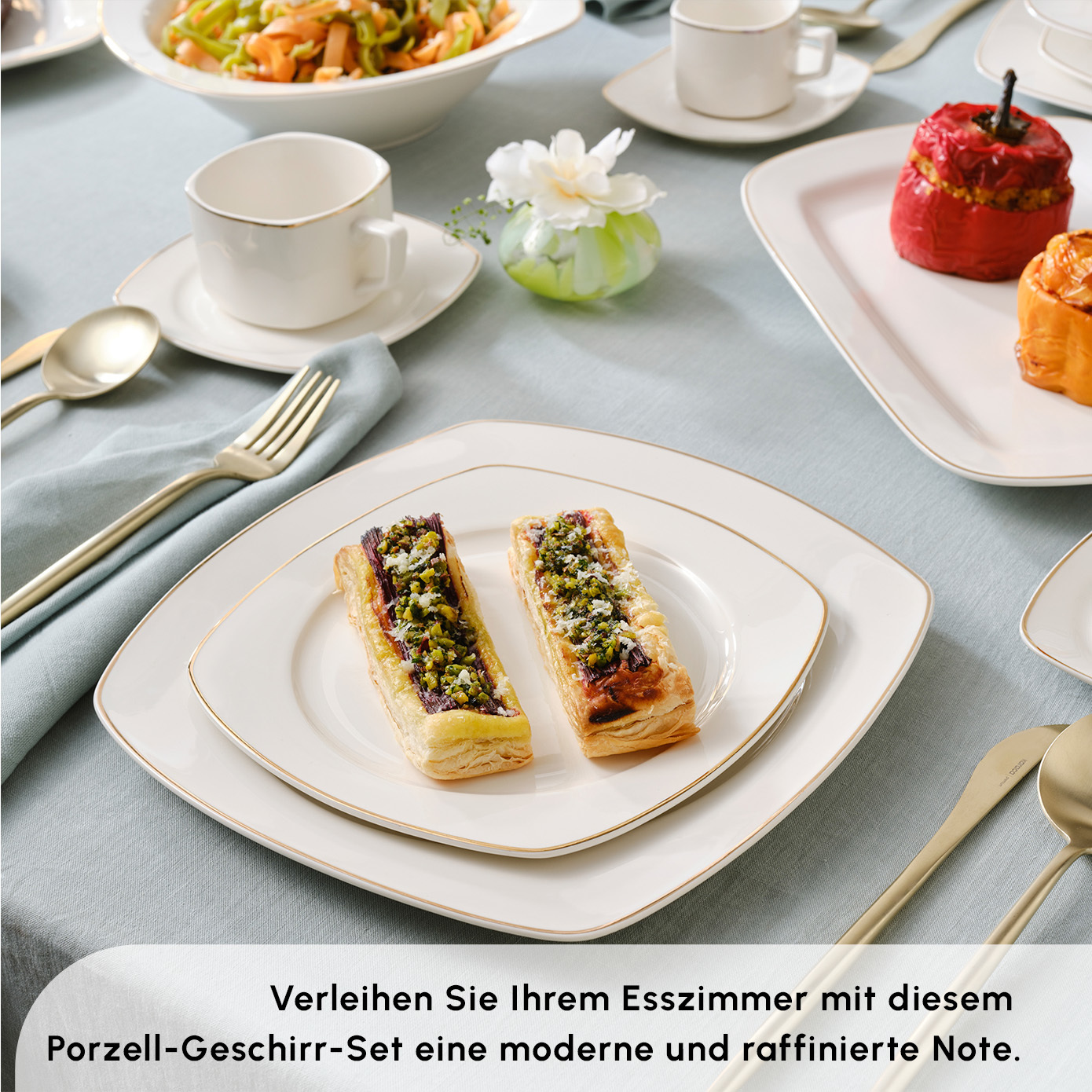 Karaca Timeless Gold Square Geschirr-Set für 12 Personen, 84 