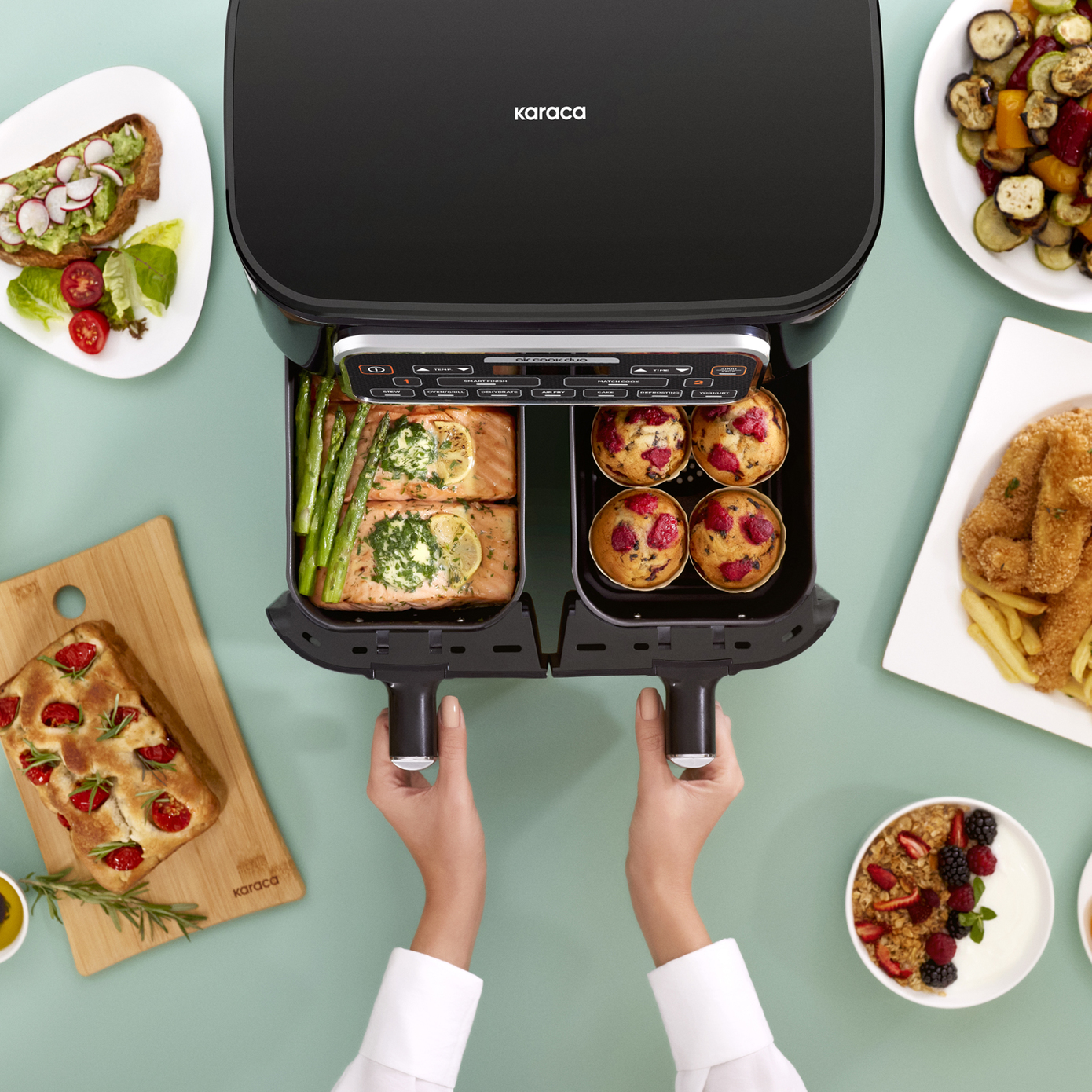 Karaca Air Cook Duo Hausmannskost XXXL 8 Liter Airfryer, Starlight 