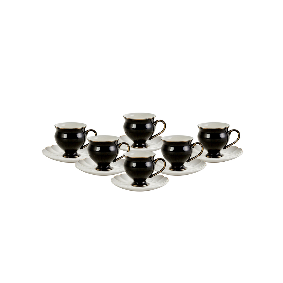 Karaca Porcelain Espresso Turkish Coffee Cup Set of 6, 12 Piece, 85ml, Black White KARACA UK