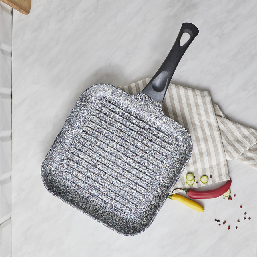 Karaca Serra Biogranite Induction Griddle Pan, 28cm, Grey - KARACA UK