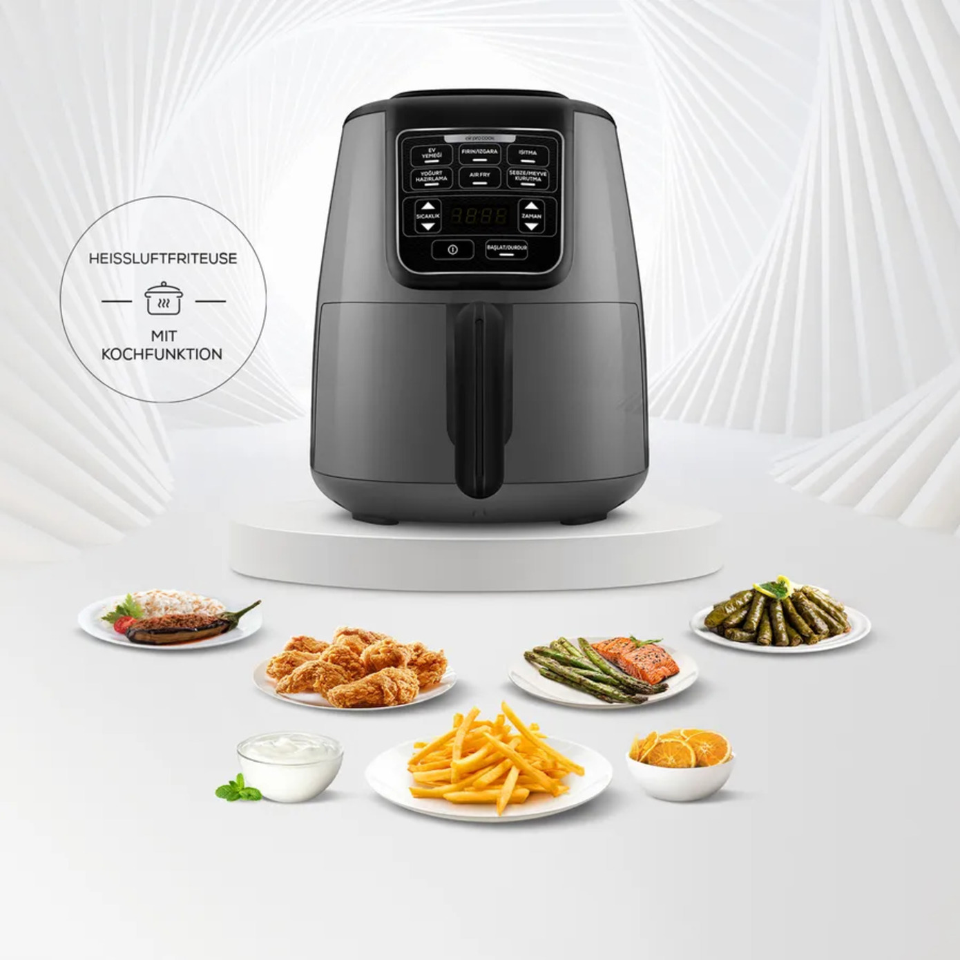 Karaca Air Cook XL 2 in 1 Airfryer Space Grau Schwarz, 4L, 1550W  