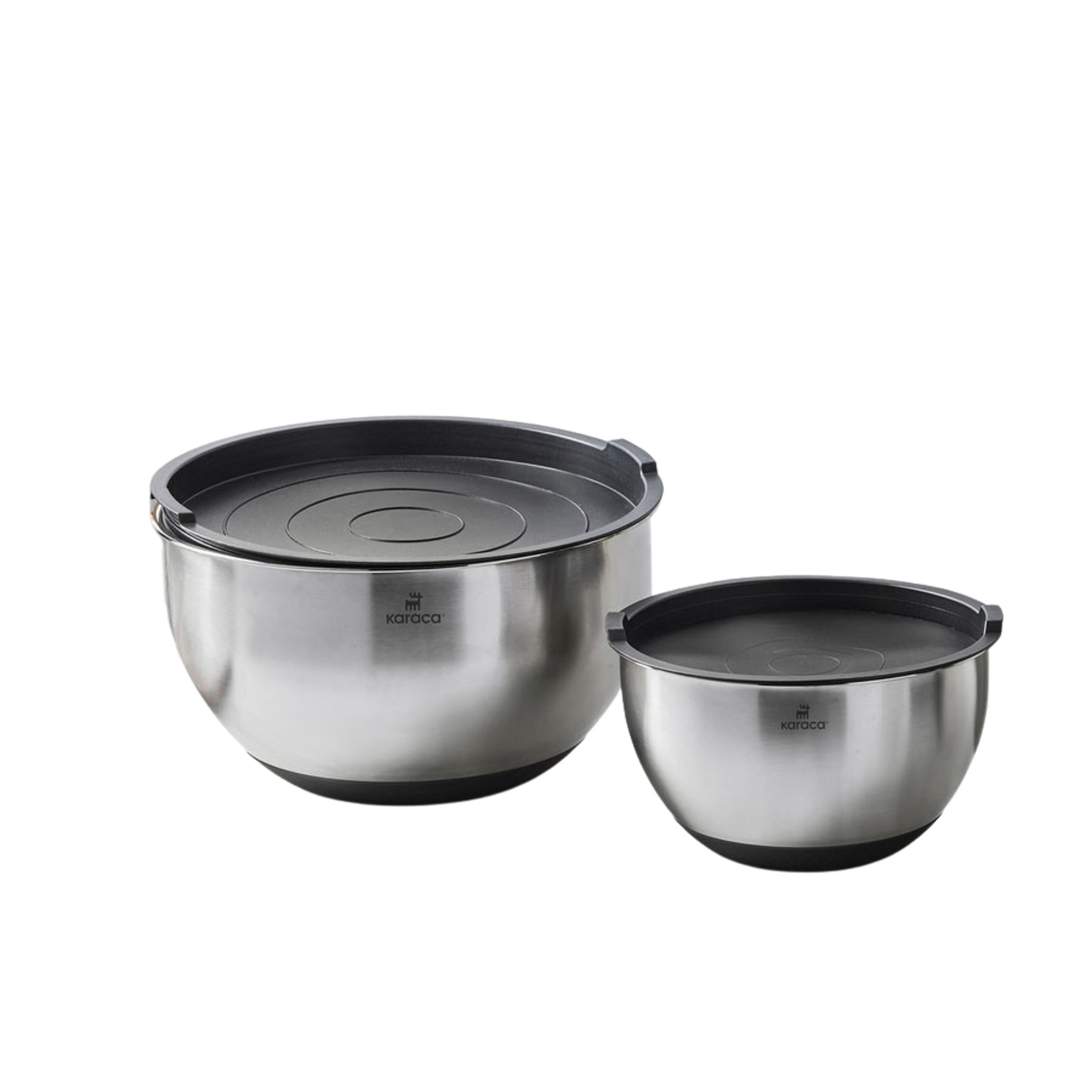 Karaca 2 Piece Stainless Steel Mixing Bowl Set with Lid, Silver Black