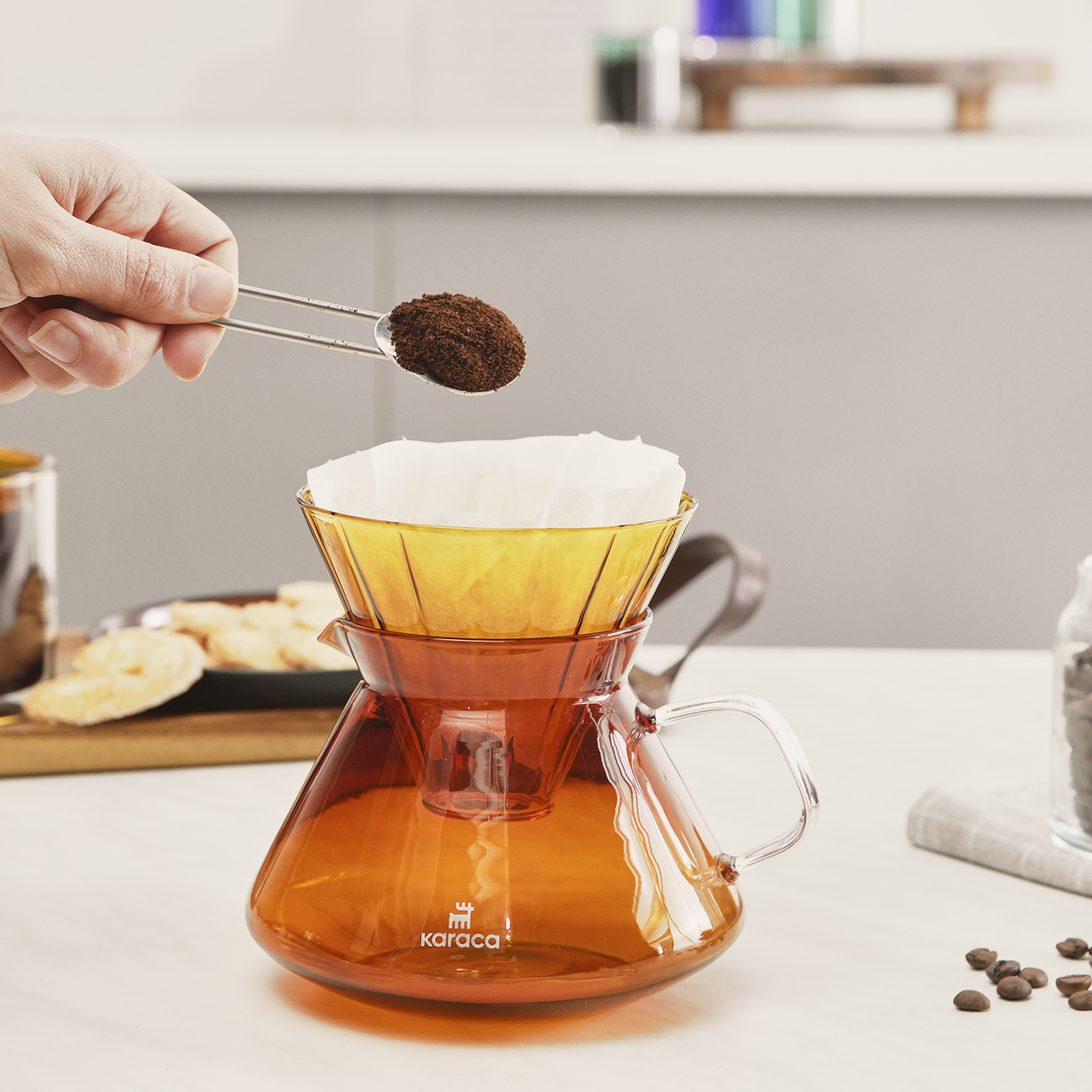 Karaca Winx Brewy Glass Pour Over Coffee Maker Set with Stand 