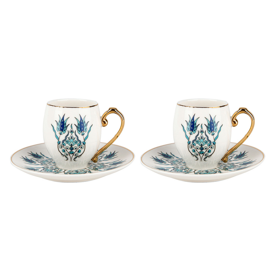 Karaca Porcelain Espresso Turkish Coffee Cup Set of 2, 4 Piece, 90ml