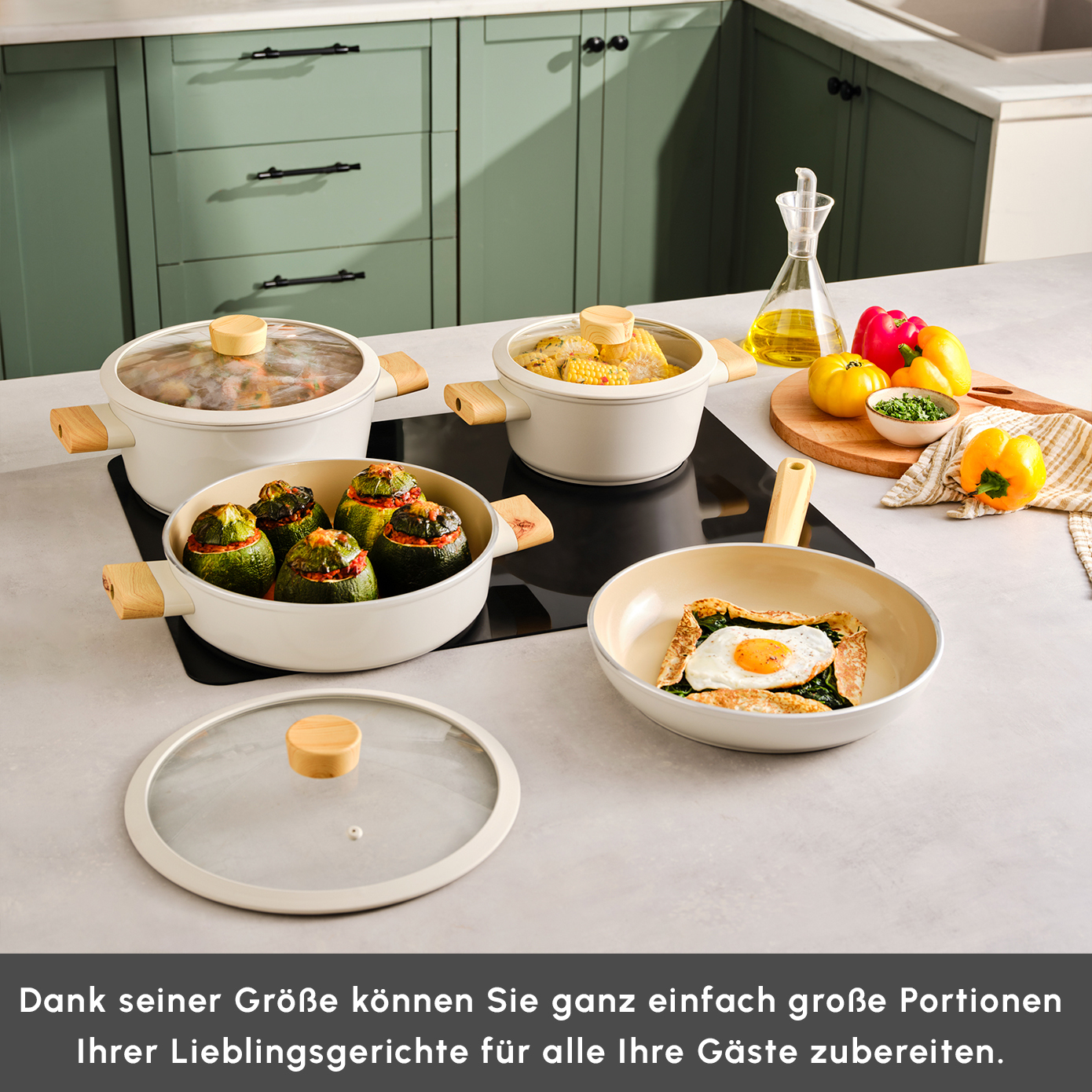 Karaca Swiss Crystal Woody Kochgeschirr-Set, 7 Teilig, Induktion  