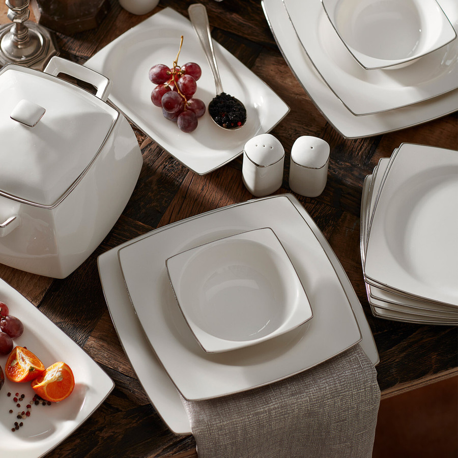 Karaca Talia 60Piece Porcelain Dinner Set for 12 People, Platinium