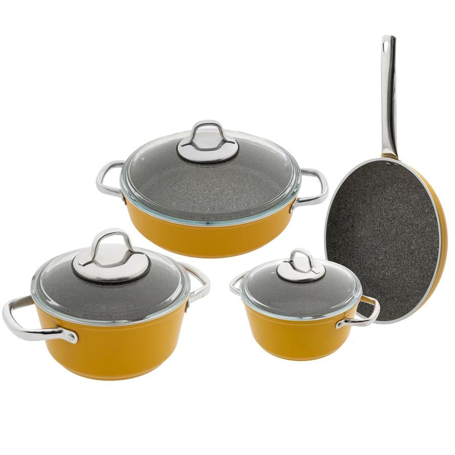 Jumbo Darci Biogranite Induction Cookware Set, 7 Piece, Yellow - KARACA UK