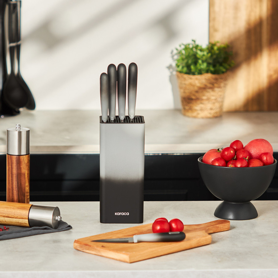 Karaca Moonlight 5 Piece Square Knife Block Set, Black Grey KARACA UK
