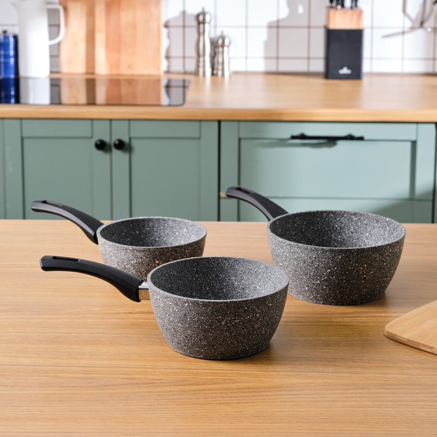 Karaca Gris Biogranite 3-Piece Induction Sauce Pan Set, Grey 