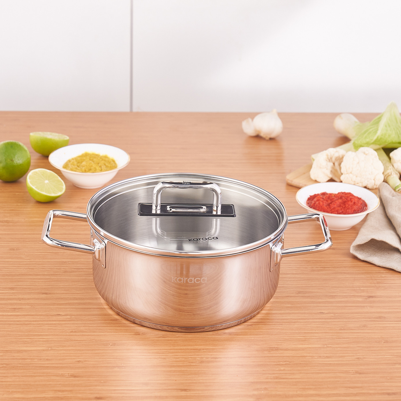 Karaca Grace Stainless Steel Induction Shallow Stock Pot, 20cm 